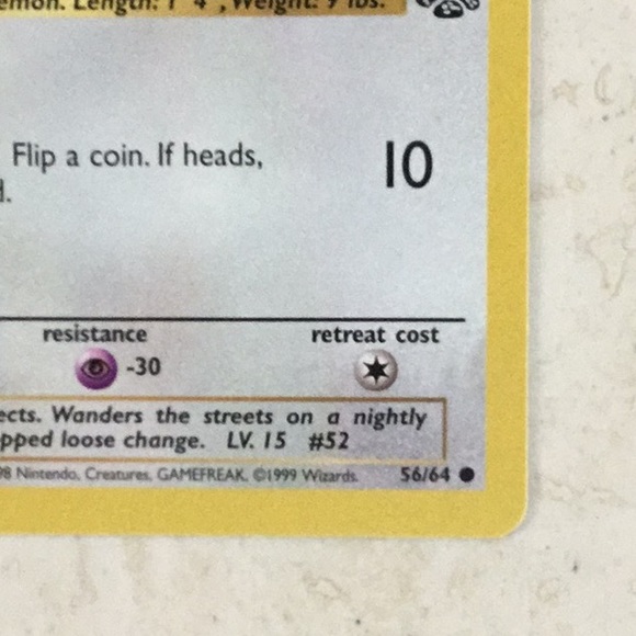 Pokemon Meowth 1st Edition 1999 Pokemon Card 56/64 Jungle TCG #56 - Picture 4 of 7